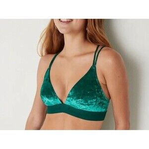 PINK Victoria's Secret Triangle Bralette Womens Small Green Velvet 32A B C D